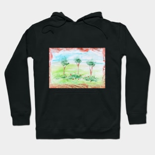 Summer landscape, trees and beautiful nature. Encaustic, art decoration, sketch Hoodie